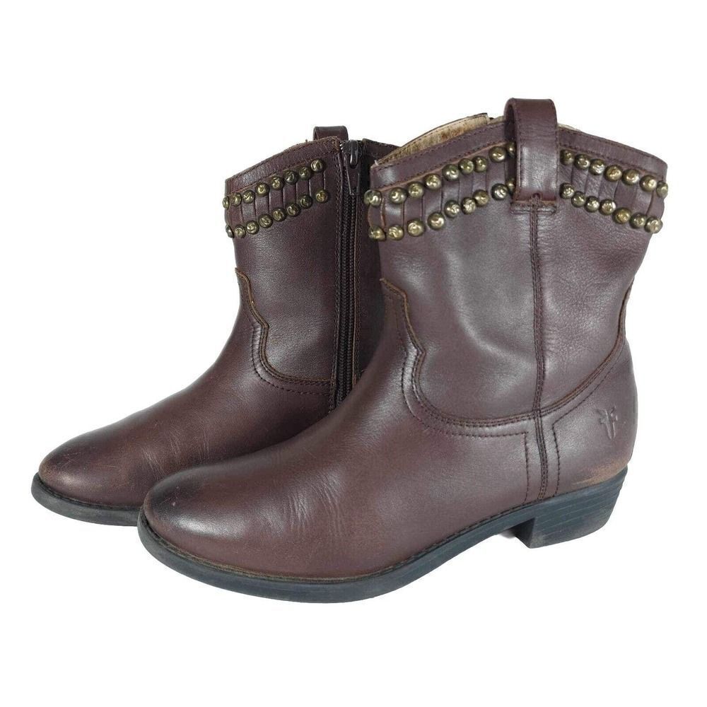 Frye Boys Big Kids Diana US 3,5 Brown Leather Studded Ankle Western Boots